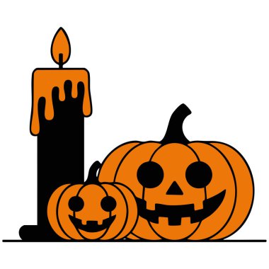 Cadılar Bayramı balkabakları beyaz arkaplanda izole edilmiş mum ile vektör illüstrasyonu