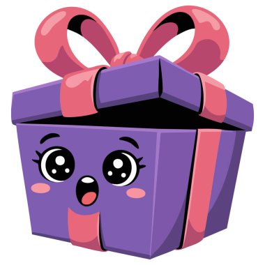 Beyaz arka planda sürpriz hediye Kawaii komik karakter çizimi