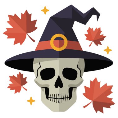 Cadı şapkası ve kafatası karakter çizimi Cadılar Bayramı teması