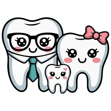 Ağız hijyenik bakımı için çizgi film karakterleri.