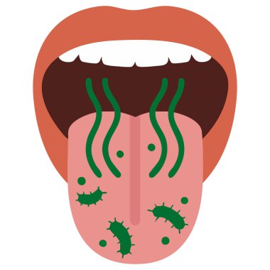 Bad breath and white tongue oral health problems bacteria vector