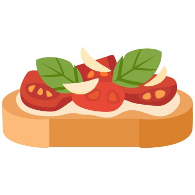Domates bruschetta ikon karikatür vektör vektör tost domuz pastırması sosu