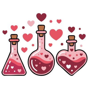 Bir çift sevgililer günü iksiri şişesi şirin tatil kavanozları