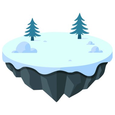 Beyaz arka planda canlı yeşil izole vektör illüstrasyonuyla kaplı tuhaf yüzen ada