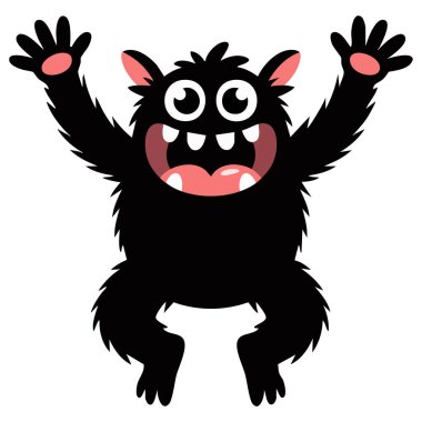 Çizgi film canavarı kafa silueti çığlık atıyor, dil dişleri ve baş aşağı pozisyonda beyaz arka planda izole edilmiş vektör çizimi.