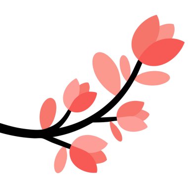 Bahar temaları için küçük pembe çiçekli dal beyaz arkaplanda izole edilmiş vektör çizimi