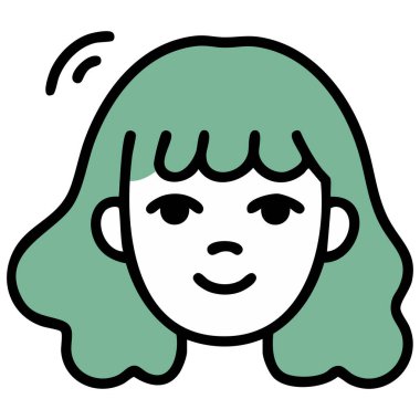 Yeşil çizgili şirin at kuyruklu kız avatar profili beyaz arkaplanda izole edilmiş vektör çizimi