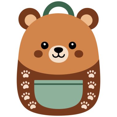 Okula dönüş teması için ayı tasarımı içeren sırt çantası beyaz arkaplanda izole edilmiş vektör çizimi