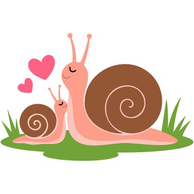 Beyaz zemin üzerinde izole edilmiş vektör çizimi olan çocuklar için bebek çizgi film çizimi içeren ebeveyn salyangoz