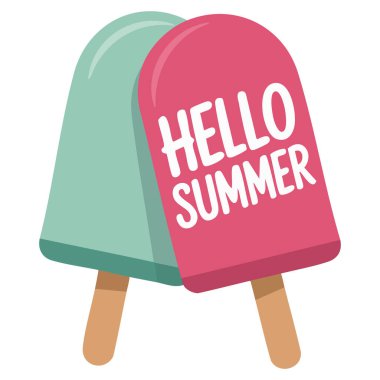 Renkli dondurma çeşitleriyle yaz selamı beyaz arka planda izole edilmiş vektör çizimi