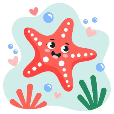 Cute starfish on sea background marine life isolated vector illustration on white background