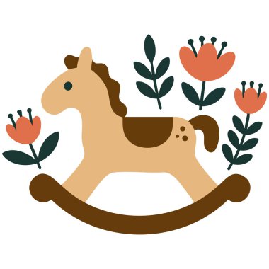 Çiçekli bohem sallanan at, beyaz arka planda izole edilmiş bebek tasarımı.