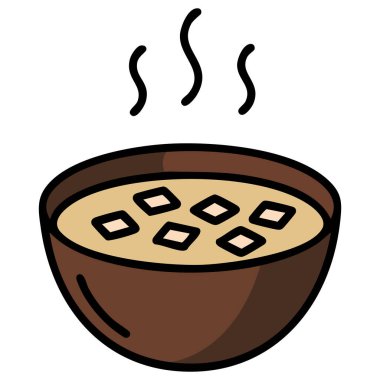 Dolu çizgi tasarımı ile çorba vektörü illüstrasyonu beyaz arkaplanda izole edilmiş vektör illüstrasyonu