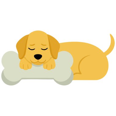 Uyuyan köpek, beyaz arka planda, yumuşak yastıklara ve izole edilmiş vektör illüstrasyonuna rahatça uyuyor.