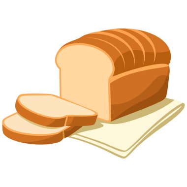 Mutfak peçetesinin üzerinde taze pişmiş ekmek. Ekmek, beyaz üzerinde izole edilmiş vektör çizimi.