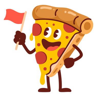 Mutlu pizza dilimleri dans çizgi filmi İtalyan yemekleri beyaz arka planda izole edilmiş vektör çizimi