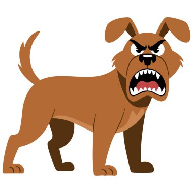 Kahverengi köpek saldırganlık çizgi filminde beyaz arka planda izole edilmiş hayvan vektör çizimi gösteriyor.
