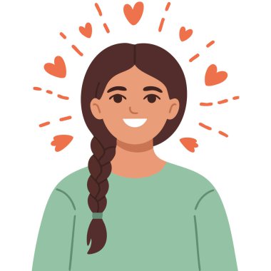 Kadın avatar karakteri beyaz arka planda izole edilmiş genç bayan vektör çizimi