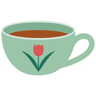 Bahar çiçekli kahve fincanı beyaz üzerine izole edilmiş klasik tasarım vektör çizimi