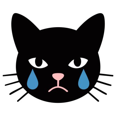 Ağlayan siyah kedi suratlı çizgi film karakteri beyaz arkaplanda izole edilmiş vektör çizimi