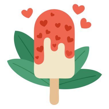 Sevgililer Günü yapraklı dondurma beyaz arkaplandaki izole vektör illüstrasyonunu tedavi et