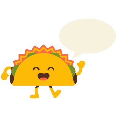 Konuşma baloncuklu Meksika yemeği taco beyaz üzerinde izole vektör illüstrasyon