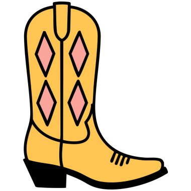 Klasik Amerikan kovboy çizmesi modası beyaz üzerine izole edilmiş vektör çizimi