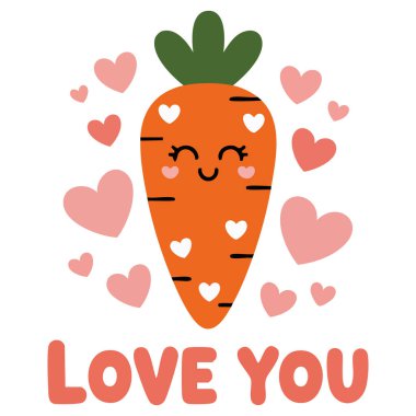 Sevgililer günü kartı olan şirin havuç beyaz üzerinde izole vektör illüstrasyonu