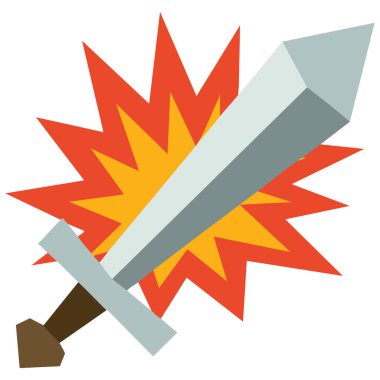 Şövalye Sihirli Ateş Büyüsü Kılıcı için sihirli kılıç beyaz arka planda izole edilmiş vektör çizimi