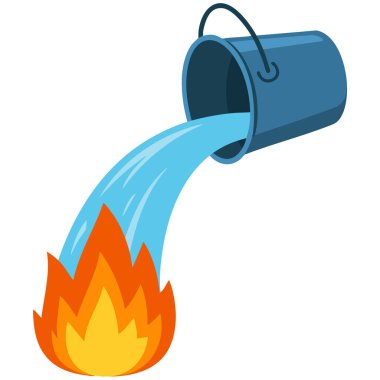 Yangın söndürme önlemi alan acil su kovası beyaz arka planda izole edilmiş vektör çizimi