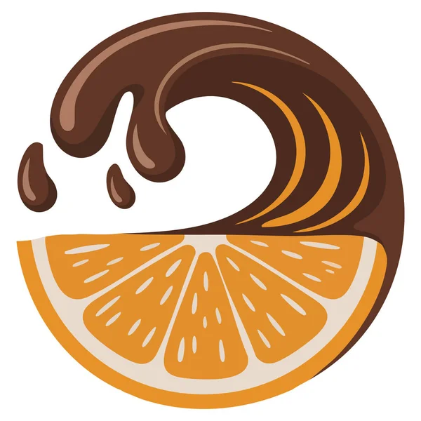 Çikolata soslu portakal dilimi beyaz arka planda izole edilmiş vektör çizimi