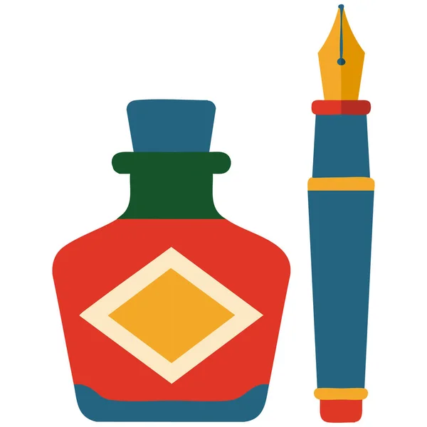 Kaligrafi için sıvı mürekkep kabı ve beyaz arkaplan üzerine izole edilmiş vektör çizimi