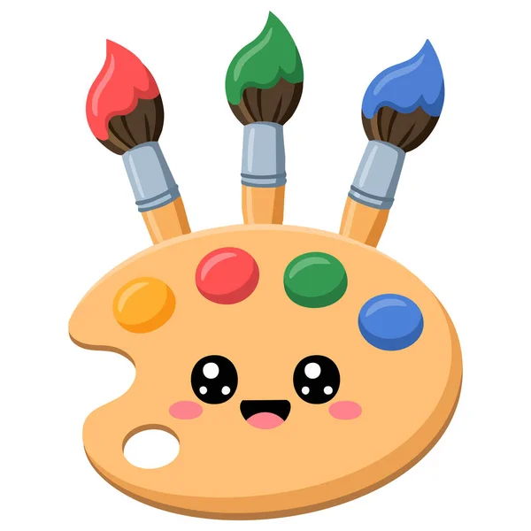 Kawaii sanat malzemeleri logosu palet fırçaları sevimli tasarım vektörü