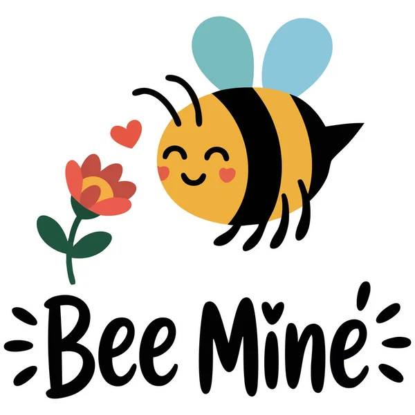 Romantik arı mayınlı şirin bal arısı beyaz arkaplanda izole edilmiş vektör çizimi için ticari tasarım metni