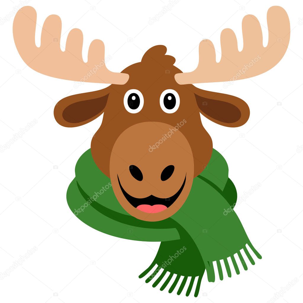 Comical cartoon moose head with large antlers funny animal character isolated vector illustration