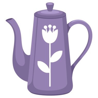 Çiçek süsleme vektör sanatı seramik çaydanlık sade beyaz arkaplan illüstrasyonunda izole