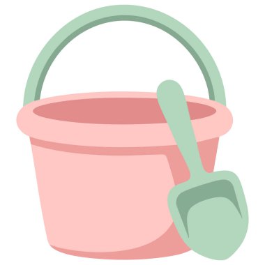 Plaj oyuncakları ve kürek kovası bebek yaz oyunu beyaz arka planda izole edilmiş vektör çizimi