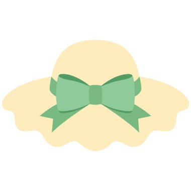 İzole edilmiş düz vektör illüstrasyon eli kırmızı fiyonklu hasır şapka çizmiş.