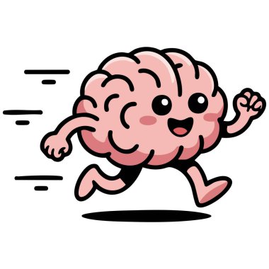 Şirin sağlıklı beyin çizgi film karakteri Kawaii vektör çizimi şablonu