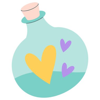 Karalama kalpli şişe elle çizilmiş düz renk vektör illüstrasyon şablonu