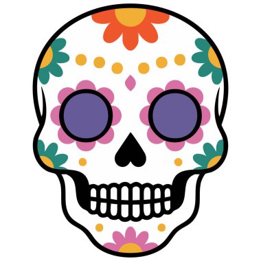Şeker kafatası Meksika Dia de los Muertos şeker kafatası ikonu karalama klişe vektörü
