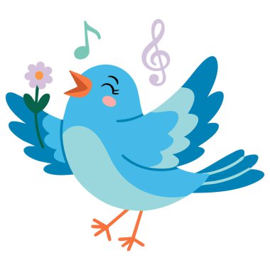 Kuş şakıyan küçük bir kuşun etrafında notalar söyler.