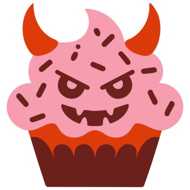 Kek iyi pişmiş kızgın kawaii yüzlü çizgi film stili vektör illüstrasyonu izole edilmiş beyaz arka plan