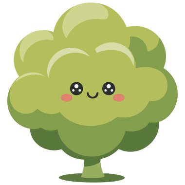 Beyaz arkaplan vektöründe izole edilmiş yeşil taçlı şirin ağaç karakterinin düz çizimi