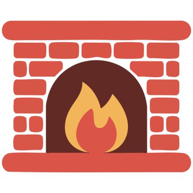 Beyaz arka planda ateş izole vektör illüstrasyonlu ev şöminesinin vektör illüstrasyonu