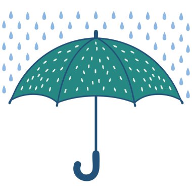 Yağmurlu moda baskısı için şemsiye sembollü tişört tipografi tasarımı spor giyim şablonu çizimi