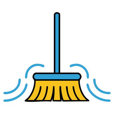 Yerleri süpürme ve temizleme için süpürge vektörü beyaz arkaplanda izole