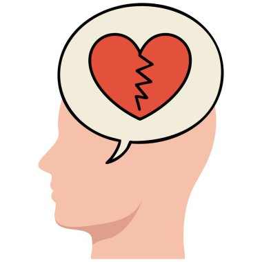 İçinde kırık bir kalp olan insan kafası duygusal mücadeleyi ve acı vektör illüstrasyonunu simgeliyor.