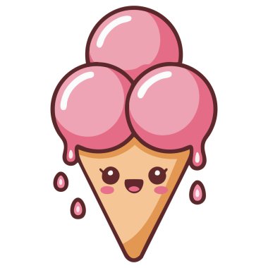 Beyaz zemin üzerinde sevimli pembe dondurmalar beyaz arkaplan üzerinde izole vektör çizimi