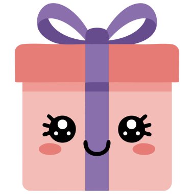 Beyaz arkaplan üzerinde sevimli kawaii hediye kutusu beyaz arkaplan izole vektör illüstrasyon